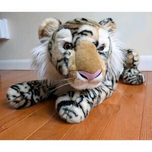 Rare Vintage COSTCO Large White Brown Marbled Striped Realistic Tiger 36" Clean